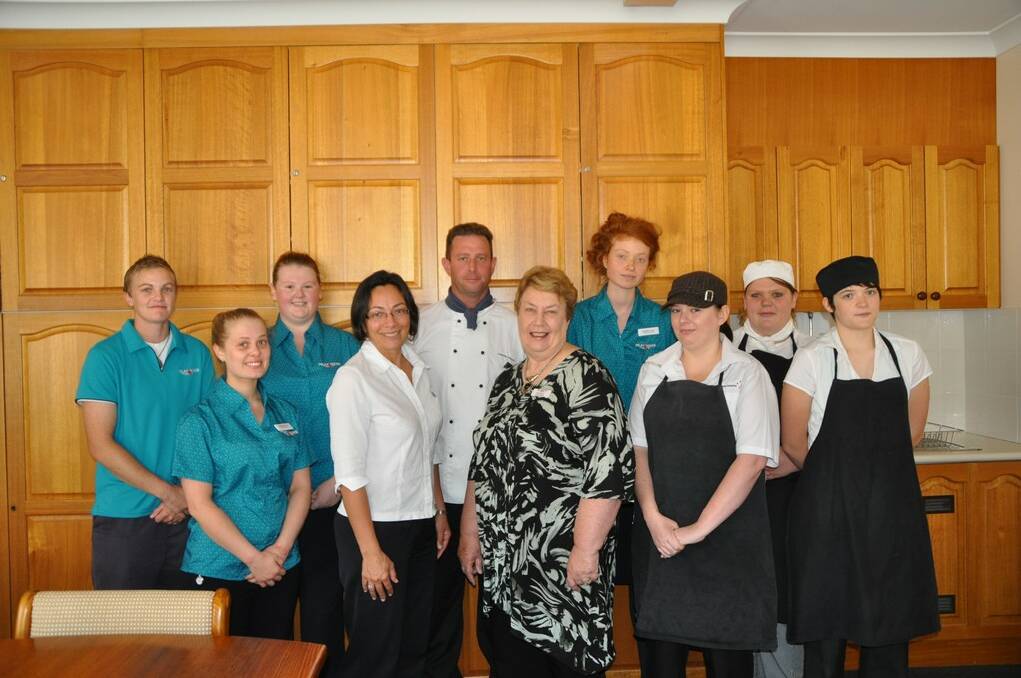 Imlay House Nursing Home staff, assistant in nursing, Sandy Dickson, left, Melissa Blackall, Melinda Holgate, WorkCover NSW district co-ordinator, Donna Salway, catering manager, Brad Alcock, general manager, Helen Ellwood, assistant in nursing, Jessica Christen, catering assistant, Samantha Butler, apprentice chef, Skye Smith and catering assistant, Kaitlin Breed. 