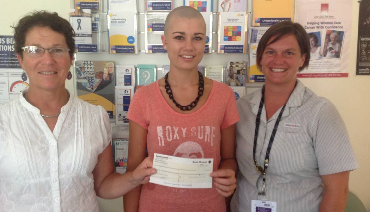 Nancy Spicer, oncology RN, left, Kristy-Anne Rich, and Melissa Mudie, cancer care co-ordinator with the cheque for $1700 raised by Kristy-Anne Rich.
